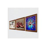 Pinecone Hayat Ağacı, Leonardo da Vinci At Heykeli, Nar Taş Duvar Tablosu - Ahşap Çerçeveli Taş Tablo - 25x25 cm - 3 Parça Set - Dekoratif Duvar Sanatı - Modern Ev ve Ofis Duvar Dekoru W3-1302