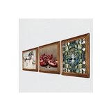Pinecone Hayat Ağacı, Leonardo da Vinci At Heykeli, Nar Taş Duvar Tablosu - Ahşap Çerçeveli Taş Tablo - 25x25 cm - 3 Parça Set - Dekoratif Duvar Sanatı - Modern Ev ve Ofis Duvar Dekoru W3-1330