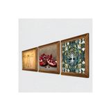 Pinecone Hayat Ağacı, Leonardo da Vinci Vitruvius Adamı, Nar Taş Duvar Tablosu - Ahşap Çerçeveli Taş Tablo - 25x25 cm - 3 Parça Set - Dekoratif Duvar Sanatı - Modern Ev ve Ofis Duvar Dekoru W3-1386