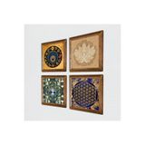 Pinecone Hayat Ağacı, Lotus Çiçeği, Yaşam Çiçeği, Nazar Taş Duvar Tablosu - Ahşap Çerçeveli Taş Tablo - 25x25 cm - 4 Parça Set - Dekoratif Duvar Sanatı - Modern Ev ve Ofis Duvar Dekoru W4-813