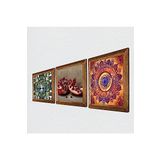 Pinecone Hayat Ağacı, Mandala, Nar Taş Duvar Tablosu - Ahşap Çerçeveli Taş Tablo - 25x25 cm - 3 Parça Set - Dekoratif Duvar Sanatı - Modern Ev ve Ofis Duvar Dekoru W3-1692