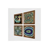 Pinecone Hayat Ağacı, Mandala, Nazar, Şahmeran Taş Duvar Tablosu - Ahşap Çerçeveli Taş Tablo - 25x25 cm - 4 Parça Set - Dekoratif Duvar Sanatı - Modern Ev ve Ofis Duvar Dekoru W4-1030