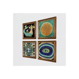 Pinecone Hayat Ağacı, Nazar, Lotus Çiçeği, Şahmeran Taş Duvar Tablosu - Ahşap Çerçeveli Taş Tablo - 25x25 cm - 4 Parça Set - Dekoratif Duvar Sanatı - Modern Ev ve Ofis Duvar Dekoru W4-1031
