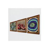 Pinecone Hayat Ağacı, Nazar, Nar Taş Duvar Tablosu - Ahşap Çerçeveli Taş Tablo - 25x25 cm - 3 Parça Set - Dekoratif Duvar Sanatı - Modern Ev ve Ofis Duvar Dekoru W3-1676
