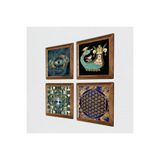 Pinecone Hayat Ağacı, Nazar, Yaşam Çiçeği, Şahmeran Taş Duvar Tablosu - Ahşap Çerçeveli Taş Tablo - 25x25 cm - 4 Parça Set - Dekoratif Duvar Sanatı - Modern Ev ve Ofis Duvar Dekoru W4-782