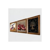 Pinecone Hayat Ağacı, Semazen, Nar Taş Duvar Tablosu - Ahşap Çerçeveli Taş Tablo - 25x25 cm - 3 Parça Set - Dekoratif Duvar Sanatı - Modern Ev ve Ofis Duvar Dekoru W3-869