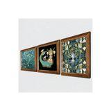 Pinecone Hayat Ağacı, Van Gogh Badem Ağacı, Şahmeran Taş Duvar Tablosu - Ahşap Çerçeveli Taş Tablo - 25x25 cm - 3 Parça Set - Dekoratif Duvar Sanatı - Modern Ev ve Ofis Duvar Dekoru W3-204