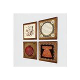 Pinecone Hırka-i Şerif, Allah Lafzı, Hilye-i Şerif, Bereket Duası Taş Duvar Tablosu - Ahşap Çerçeveli Taş Tablo - 25x25 cm - 4 Parça Set - Dekoratif Duvar Sanatı - Modern Ev Duvar Dekoru W4-742