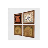 Pinecone Hırka-i Şerif, Hz. Muhammed Lafzı, Nazar Duası, Bereket Duası Taş Duvar Tablosu - Ahşap Çerçeveli Taş Tablo - 25x25 cm - 4 Parça Set - Dekoratif Duvar Sanatı - Modern Ev Duvar Dekoru W4-1041