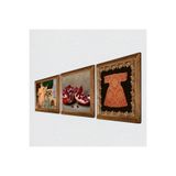Pinecone Hırka-i Şerif, İki Müzisyen Kız Tablosu, Nar Taş Duvar Tablosu - Ahşap Çerçeveli Taş Tablo - 25x25 cm - 3 Parça Set - Dekoratif Duvar Sanatı - Modern Ev ve Ofis Duvar Dekoru W3-1494
