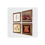 Pinecone Hırka-i Şerif, Lale, Elif, Nar Taş Duvar Tablosu - Ahşap Çerçeveli Taş Tablo - 25x25 cm - 4 Parça Set - Dekoratif Duvar Sanatı - Modern Ev ve Ofis Duvar Dekoru W4-666