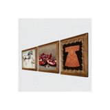 Pinecone Hırka-i Şerif, Nar, At Taş Duvar Tablosu - Ahşap Çerçeveli Taş Tablo - 25x25 cm - 3 Parça Set - Dekoratif Duvar Sanatı - Modern Ev ve Ofis Duvar Dekoru W3-1325