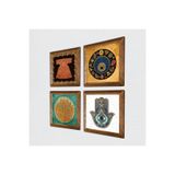 Pinecone Hırka-i Şerif, Nazar, Şahmeran, Fatma Ana Eli (Hamsa) Taş Duvar Tablosu - Ahşap Çerçeveli Taş Tablo - 25x25 cm - 4 Parça Set - Dekoratif Duvar Sanatı - Modern Ev ve Ofis Duvar Dekoru W4-125