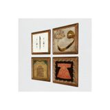 Pinecone Hırka-i Şerif, Vav, Elif, Ayet-el Kürsi Taş Duvar Tablosu - Ahşap Çerçeveli Taş Tablo - 25x25 cm - 4 Parça Set - Dekoratif Duvar Sanatı - Modern Ev ve Ofis Duvar Dekoru W4-923