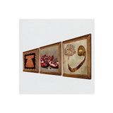 Pinecone Hırka-i Şerif, Vav, Nar Taş Duvar Tablosu - Ahşap Çerçeveli Taş Tablo - 25x25 cm - 3 Parça Set - Dekoratif Duvar Sanatı - Modern Ev ve Ofis Duvar Dekoru W3-1640