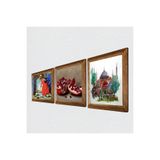Pinecone İstanbul Ayasofya, Kaplumbağa Terbiyecisi, Nar Taş Duvar Tablosu - Ahşap Çerçeveli Taş Tablo - 25x25 cm - 3 Parça Set - Dekoratif Duvar Sanatı - Modern Ev ve Ofis Duvar Dekoru W3-1536