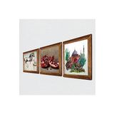 Pinecone İstanbul Ayasofya, Leonardo da Vinci At Heykeli, Nar Taş Duvar Tablosu - Ahşap Çerçeveli Taş Tablo - 25x25 cm - 3 Parça Set - Dekoratif Duvar Sanatı - Modern Ev ve Ofis Duvar Dekoru W3-1301