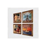 Pinecone İstanbul Galata Kulesi, Kız Kulesi, Satranç Oyunu, İki Müzisyen Kız Taş Duvar Tablosu - Ahşap Çerçeveli Taş Tablo - 25x25 cm - 4 Parça Set - Dekoratif Duvar Sanatı - Ev Duvar Dekoru W4-759