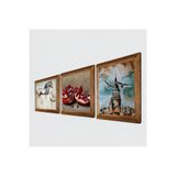 Pinecone İstanbul Galata Kulesi, Leonardo da Vinci At Heykeli, Nar Taş Duvar Tablosu - Ahşap Çerçeveli Taş Tablo - 25x25 cm - 3 Parça Set - Dekoratif Duvar Sanatı - Modern Ev Duvar Dekoru W3-1300