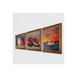 Pinecone İstanbul Kız Kulesi, Kaplumbağa Terbiyecisi, Nar Taş Duvar Tablosu - Ahşap Çerçeveli Taş Tablo - 25x25 cm - 3 Parça Set - Dekoratif Duvar Sanatı - Modern Ev ve Ofis Duvar Dekoru W3-1534