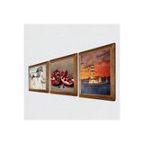 Pinecone İstanbul Kız Kulesi, Leonardo da Vinci At Heykeli, Nar Taş Duvar Tablosu - Ahşap Çerçeveli Taş Tablo - 25x25 cm - 3 Parça Set - Dekoratif Duvar Sanatı - Modern Ev Duvar Dekoru W3-1299