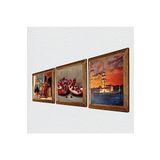 Pinecone İstanbul Kız Kulesi, Satranç Oyunu, Nar Taş Duvar Tablosu - Ahşap Çerçeveli Taş Tablo - 25x25 cm - 3 Parça Set - Dekoratif Duvar Sanatı - Modern Ev ve Ofis Duvar Dekoru W3-1597