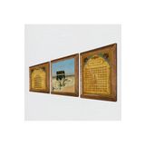 Pinecone Kabe-i Muazzama, Ayet-el Kürsi, Esma'ül Hüsna Taş Duvar Tablosu - Ahşap Çerçeveli Taş Tablo - 25x25 cm - 3 Parça Set - Dekoratif Duvar Sanatı - Modern Ev ve Ofis Duvar Dekoru W3-1889