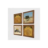 Pinecone Kabe-i Muazzama, Mescid-i Aksa, Bereket Duası, Esma'ül Hüsna Taş Duvar Tablosu - Ahşap Çerçeveli Taş Tablo - 25x25 cm - 4 Parça Set - Dekoratif Duvar Sanatı - Modern Ev Duvar Dekoru W4-1107