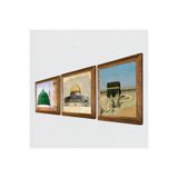 Pinecone Kabe-i Muazzama, Mescid-i Aksa, Ravza-i Mutahhara Taş Duvar Tablosu - Ahşap Çerçeveli Taş Tablo - 25x25 cm - 3 Parça Set - Dekoratif Duvar Sanatı - Modern Ev ve Ofis Duvar Dekoru W3-1894