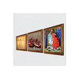 Pinecone Kaplumbağa Terbiyecisi, Da Vinci Vitruvius Adamı, Nar Taş Duvar Tablosu - Ahşap Çerçeveli Taş Tablo - 25x25 cm - 3 Parça Set - Dekoratif Duvar Sanatı - Modern Ev ve Ofis Duvar Dekoru W3-1356