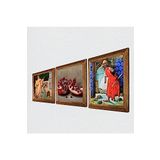 Pinecone Kaplumbağa Terbiyecisi, İki Müzisyen Kız Tablosu, Nar Taş Duvar Tablosu - Ahşap Çerçeveli Taş Tablo - 25x25 cm - 3 Parça Set - Dekoratif Duvar Sanatı - Modern Ev ve Ofis Duvar Dekoru W3-1461
