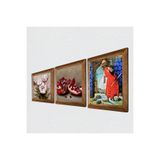 Pinecone Kaplumbağa Terbiyecisi, Kelebekli Çiçek, Nar Taş Duvar Tablosu - Ahşap Çerçeveli Taş Tablo - 25x25 cm - 3 Parça Set - Dekoratif Duvar Sanatı - Modern Ev ve Ofis Duvar Dekoru W3-1208