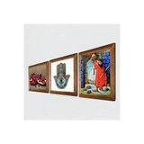Pinecone Kaplumbağa Terbiyecisi, Nar, Fatma Ana Eli (Hamsa) Taş Duvar Tablosu - Ahşap Çerçeveli Taş Tablo - 25x25 cm - 3 Parça Set - Dekoratif Duvar Sanatı - Modern Ev ve Ofis Duvar Dekoru W3-709