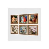 Pinecone Kaplumbağa Terbiyecisi, Satranç, İki Müzisyen Kız, Kelebekli Çiçek Taş Duvar Tablosu - Ahşap Çerçeveli Taş Tablo - 25x25 cm - 6 Parça Set - Dekoratif Duvar Sanatı - Ev Duvar Dekoru W6-53