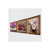 Pinecone Kelebekli Çiçek, Hayat Ağacı, Nar Taş Duvar Tablosu - Ahşap Çerçeveli Taş Tablo - 25x25 cm - 3 Parça Set - Dekoratif Duvar Sanatı - Modern Ev ve Ofis Duvar Dekoru W3-1041