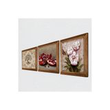 Pinecone Kelebekli Çiçek, Hayat Ağacı, Nar Taş Duvar Tablosu - Ahşap Çerçeveli Taş Tablo - 25x25 cm - 3 Parça Set - Dekoratif Duvar Sanatı - Modern Ev ve Ofis Duvar Dekoru W3-900