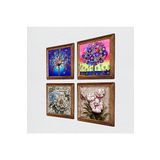 Pinecone Kelebekli Çiçek, Hayat Ağacı Taş Duvar Tablosu - Ahşap Çerçeveli Taş Tablo - 25x25 cm - 4 Parça Set - Dekoratif Duvar Sanatı - Modern Ev ve Ofis Duvar Dekoru W4-842