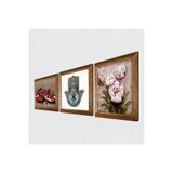 Pinecone Kelebekli Çiçek, Nar, Fatma Ana Eli (Hamsa) Taş Duvar Tablosu - Ahşap Çerçeveli Taş Tablo - 25x25 cm - 3 Parça Set - Dekoratif Duvar Sanatı - Modern Ev ve Ofis Duvar Dekoru W3-706