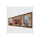Pinecone Kelebekli Çiçek, Nar Taş Duvar Tablosu - Ahşap Çerçeveli Taş Tablo - 25x25 cm - 3 Parça Set - Dekoratif Duvar Sanatı - Modern Ev ve Ofis Duvar Dekoru W3-1124