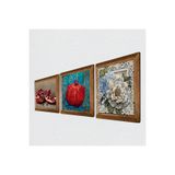 Pinecone Kelebekli Çiçek, Nar Taş Duvar Tablosu - Ahşap Çerçeveli Taş Tablo - 25x25 cm - 3 Parça Set - Dekoratif Duvar Sanatı - Modern Ev ve Ofis Duvar Dekoru W3-789