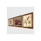 Pinecone Lale Ebru Sanatı, Hayat Ağacı, Nar Taş Duvar Tablosu - Ahşap Çerçeveli Taş Tablo - 25x25 cm - 3 Parça Set - Dekoratif Duvar Sanatı - Modern Ev ve Ofis Duvar Dekoru W3-920