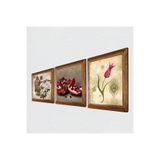 Pinecone Lale Ebru Sanatı, Kelebekli Çiçek, Nar Taş Duvar Tablosu - Ahşap Çerçeveli Taş Tablo - 25x25 cm - 3 Parça Set - Dekoratif Duvar Sanatı - Modern Ev ve Ofis Duvar Dekoru W3-1089