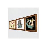 Pinecone Lale Ebru Sanatı, Şahmeran, Fatma Ana Eli (Hamsa) Taş Duvar Tablosu - Ahşap Çerçeveli Taş Tablo - 25x25 cm - 3 Parça Set - Dekoratif Duvar Sanatı - Modern Ev ve Ofis Duvar Dekoru W3-647