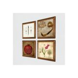 Pinecone Lale, Vav, Elif, Bereket Duası Taş Duvar Tablosu - Ahşap Çerçeveli Taş Tablo - 25x25 cm - 4 Parça Set - Dekoratif Duvar Sanatı - Modern Ev ve Ofis Duvar Dekoru W4-929