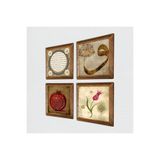 Pinecone Lale, Vav, Hilye-i Şerif, Bereket Duası Taş Duvar Tablosu - Ahşap Çerçeveli Taş Tablo - 25x25 cm - 4 Parça Set - Dekoratif Duvar Sanatı - Modern Ev ve Ofis Duvar Dekoru W4-930