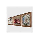 Pinecone Leonardo da Vinci At Heykeli, Kelebekli Çiçek, Nar Taş Duvar Tablosu - Ahşap Çerçeveli Taş Tablo - 25x25 cm - 3 Parça Set - Dekoratif Duvar Sanatı - Modern Ev ve Ofis Duvar Dekoru W3-1125