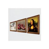Pinecone Leonardo da Vinci Mona Lisa, At Heykeli, Nar Taş Duvar Tablosu - Ahşap Çerçeveli Taş Tablo - 25x25 cm - 3 Parça Set - Dekoratif Duvar Sanatı - Modern Ev ve Ofis Duvar Dekoru W3-1283