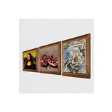 Pinecone Leonardo da Vinci Mona Lisa, Kelebekli Çiçek, Nar Taş Duvar Tablosu - Ahşap Çerçeveli Taş Tablo - 25x25 cm - 3 Parça Set - Dekoratif Duvar Sanatı - Modern Ev ve Ofis Duvar Dekoru W3-1127