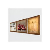 Pinecone Leonardo da Vinci Vitruvius Adamı, At Heykeli, Nar Taş Duvar Tablosu - Ahşap Çerçeveli Taş Tablo - 25x25 cm - 3 Parça Set - Dekoratif Duvar Sanatı - Modern Ev ve Ofis Duvar Dekoru W3-1282