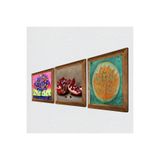 Pinecone Lotus Çiçeği, Hayat Ağacı, Nar Taş Duvar Tablosu - Ahşap Çerçeveli Taş Tablo - 25x25 cm - 3 Parça Set - Dekoratif Duvar Sanatı - Modern Ev ve Ofis Duvar Dekoru W3-1053